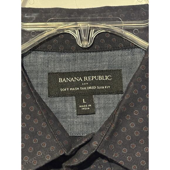 Banana Republic Dress Shirt Men L Cotton Button Down Long Sleeve Navy Geometric - Picture 4 of 7
